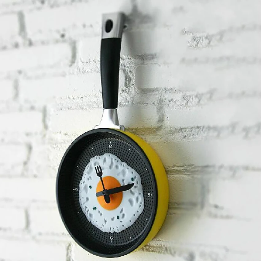 Креативная 3D сковорода с жареным яйцом в форме горшка настенные часы Домашние кухонные настенные часы для украшения гостиной спальни настенные часы
