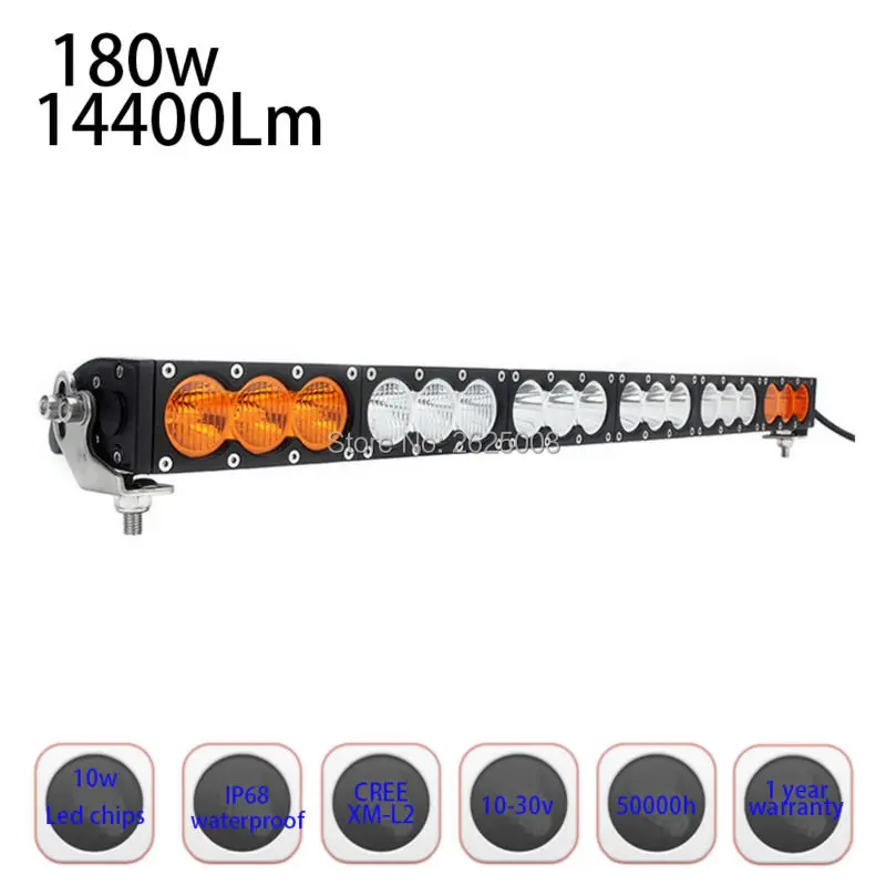  180W 33inch Straight Single Row Dual Two Color White Amber Led Offroad Light Bar with Cree 10W Supe