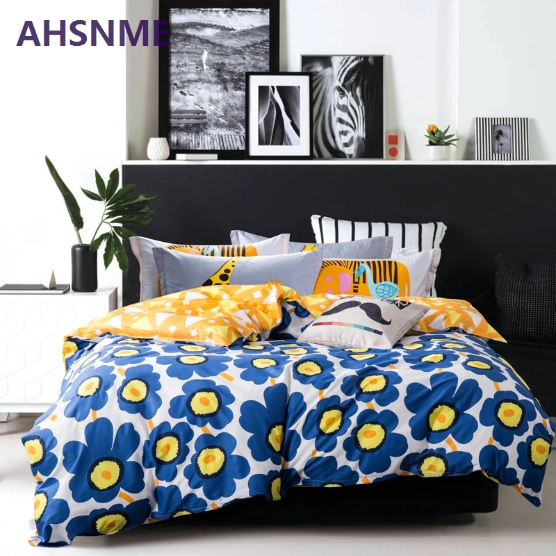 

AHSNME 100% Cotton Bedding Set Europe Russia Australia size Sun flower giraffe elephant flamingo cartoon pattern quilt cover