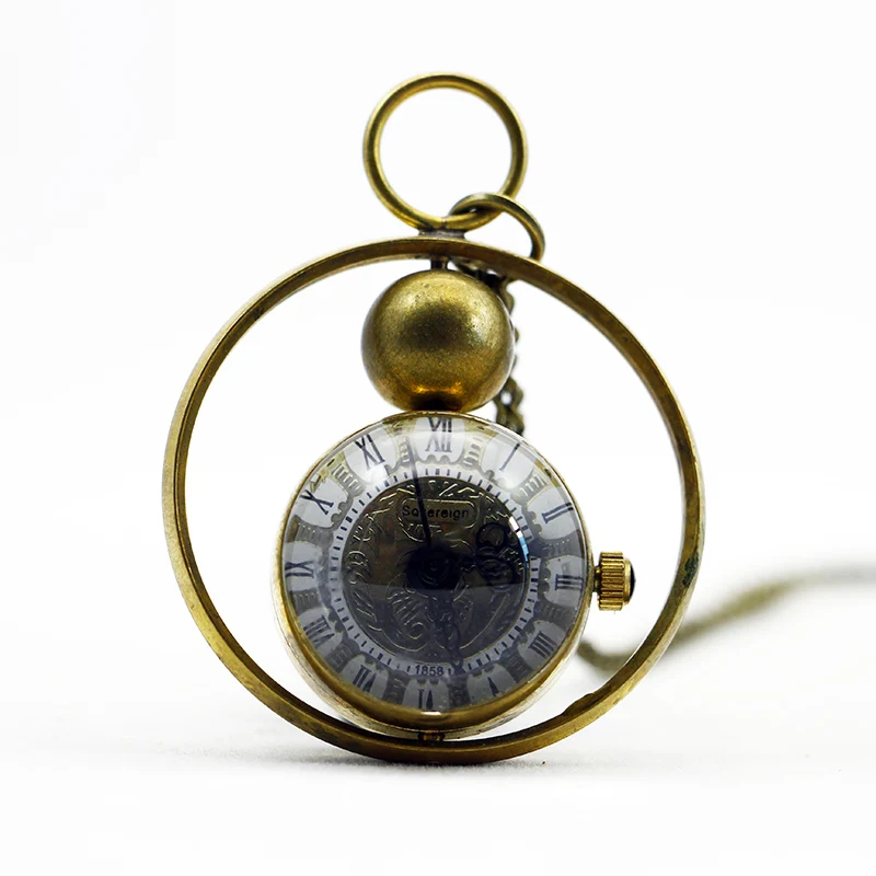 

Fashion Vintage Crystal ball Mechanical Pocket Watch with Necklace Fob Chain Hand Wind Unisex Pocket Watch PJX1093