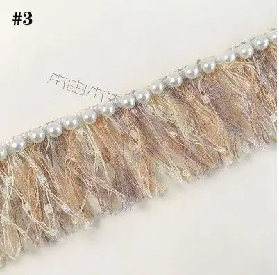 2yards Width35mm Handmade pearl fringe beaded small fragrance lace dangle garment trimmings for dancing dress clothing accessory