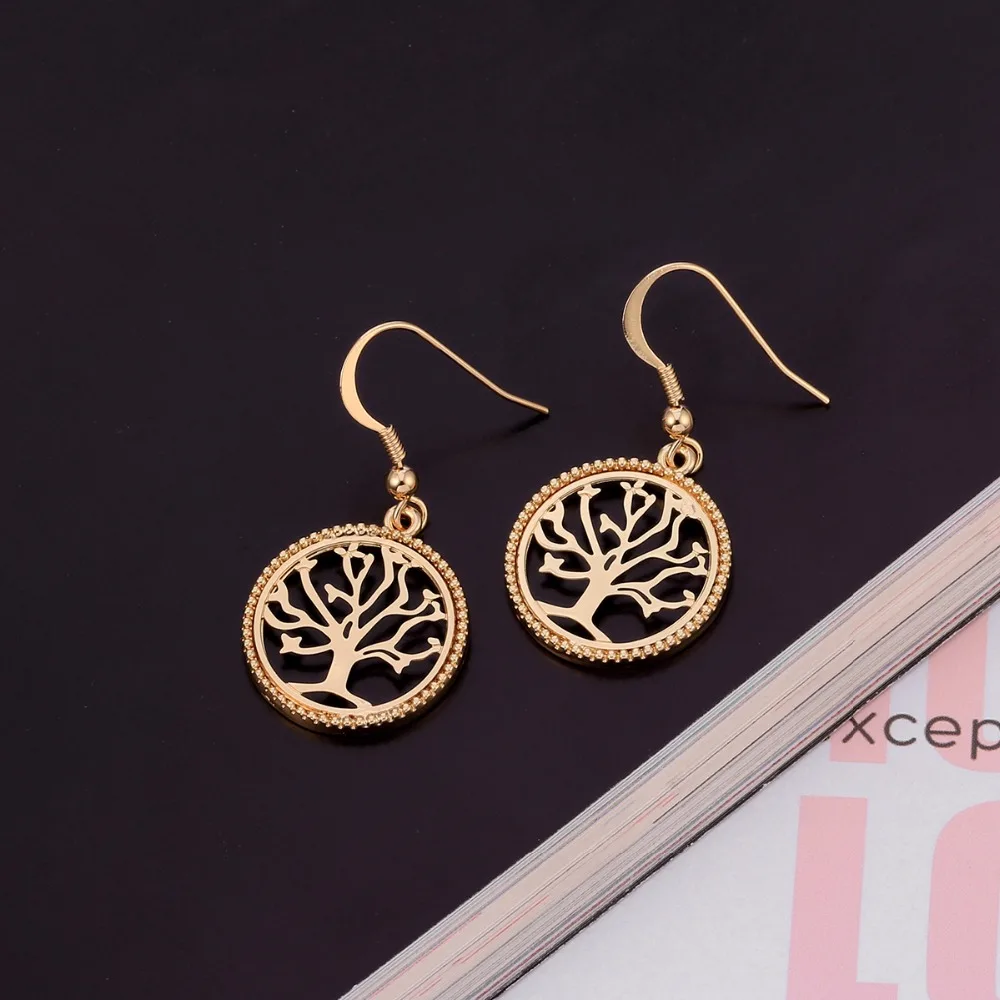 New Fashion Gold Tree of Life Drop Earrings European Style Femme Hollow Silver Tree Plant Pattern Jewelry Dropshipping 2018