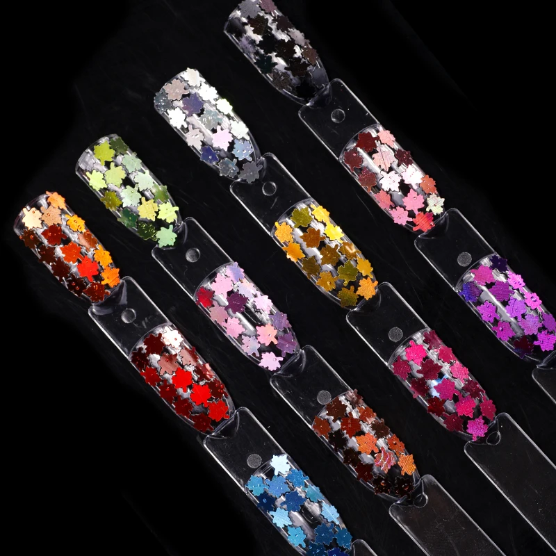 

12 colors Holo metal color Maple leaf Nail glitter Sequins Holographic Acrylic Paillette tips 3D Nail art Deocorations tools