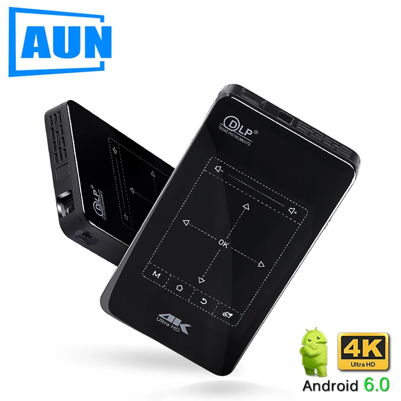 

AUN MINI Projector D7 Android 6.0 Beamer, Built-in 2.4G/5G WIFI, Bluetooth, 4,000mAH Battery. HDMI. Support 4K proyector DLP