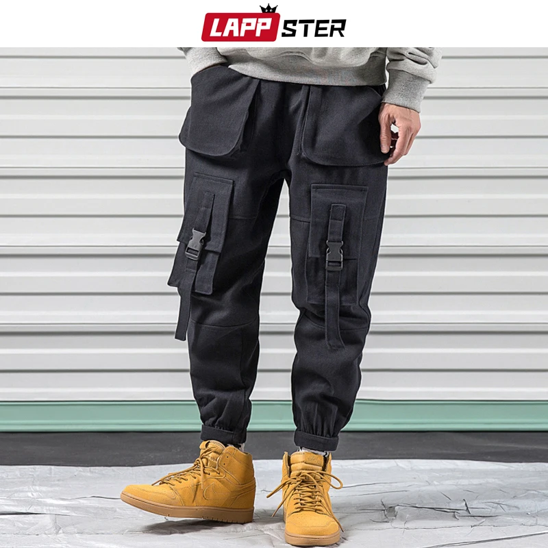 

LAPPSTER Streetwear Cargo Pants 2019 Overalls Men Hip Hop Joggers Pants Ribbons Sweatpants Color Block Harem Pants Trousers 5XL