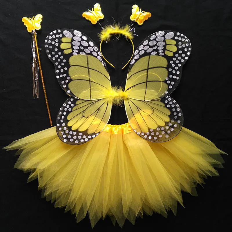 Coshome Children Butterfly Cosplay Princess Costumes Baby Boys Girls Kids Stage Performance Wings+Skirt+Headdress+Wands 4pcsSet (7)
