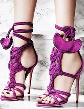 High Heel Lace UP Gladiator Sandals cut out tassel decor hollow rope strappy shoes open toe cross tied summer lady footwear stylish rope style lace up keen high sandal booties sexy strappy open toe stiletto heel gladiator sandals fashion dress shoes