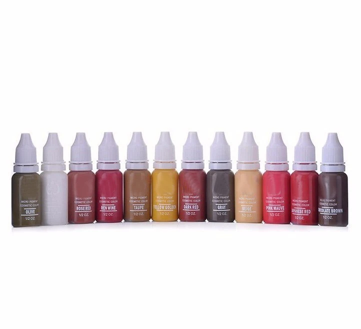 

12-Color Permanent Makeup Tattoo Ink Micro-pigment Color 1/2 ounce (15ml) Permanent Ink Makeup Kit