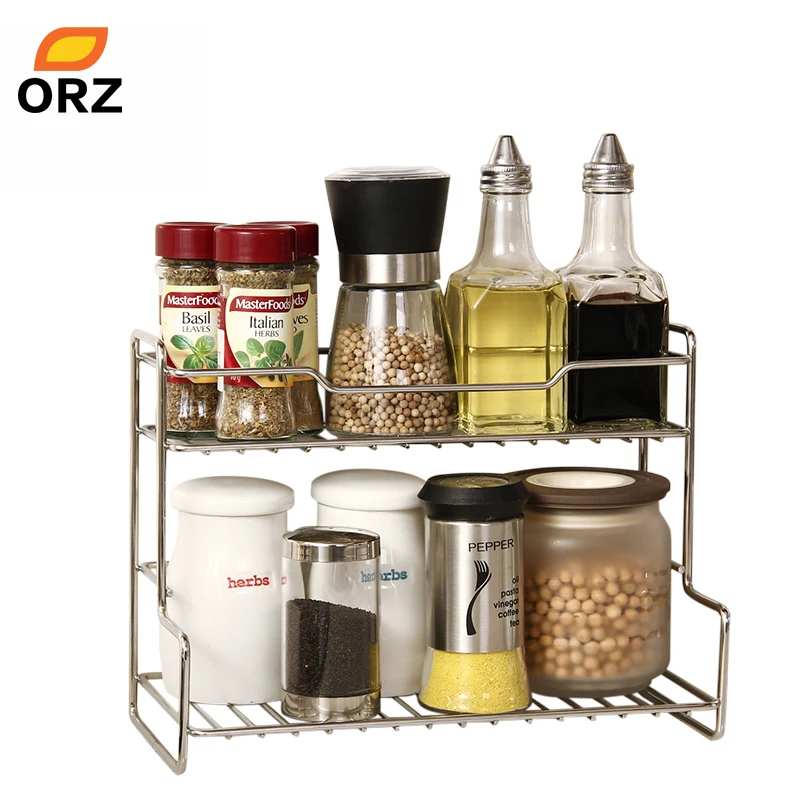 ORZ L-شكل الفولاذ المقاوم للصدأ تخزين الرف Mutifunctional 2 طبقة المطبخ الحمام رفوف التخزين 2 الطبقة منظم مكتب