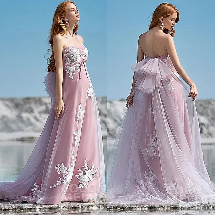 

Charming Sheath-Column Strapless Tulle Sleeveless Zipper Wedding Dress with Appliques Beading Sashes and Bowknot Bridal Dress