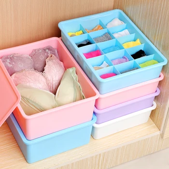 

10/15 Cell Underwear Storage Boxes Plastic Lattices Covers Clothes Closet Drawer Bra Socks Storage Boxe 5 Color