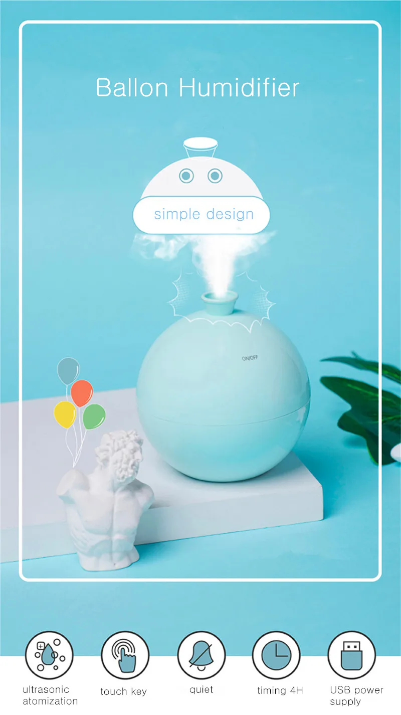 USB Balloon Mini Air Humidifier Aroma Diffuser Water Mist Maker for Home Car Ultrasonic Humidifier Diffusers White Pink Blue