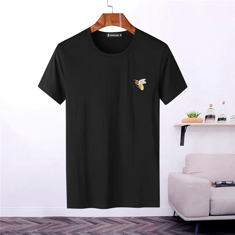 

2019 High Quality Bee Embroidery T Shirts Men Fashion Pattern Short Sleeve O Neck Slim Streetwear Casual Camiseta De Hombre H005