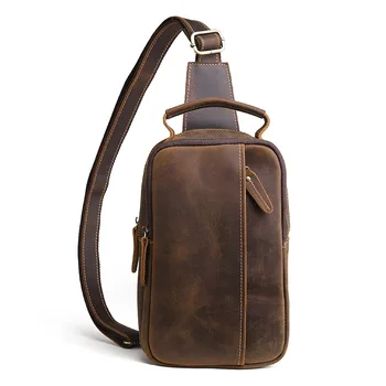 

Men genuine leather retro style luxury chest pack crazy horse leather male casual crossbody bag quality guarantee