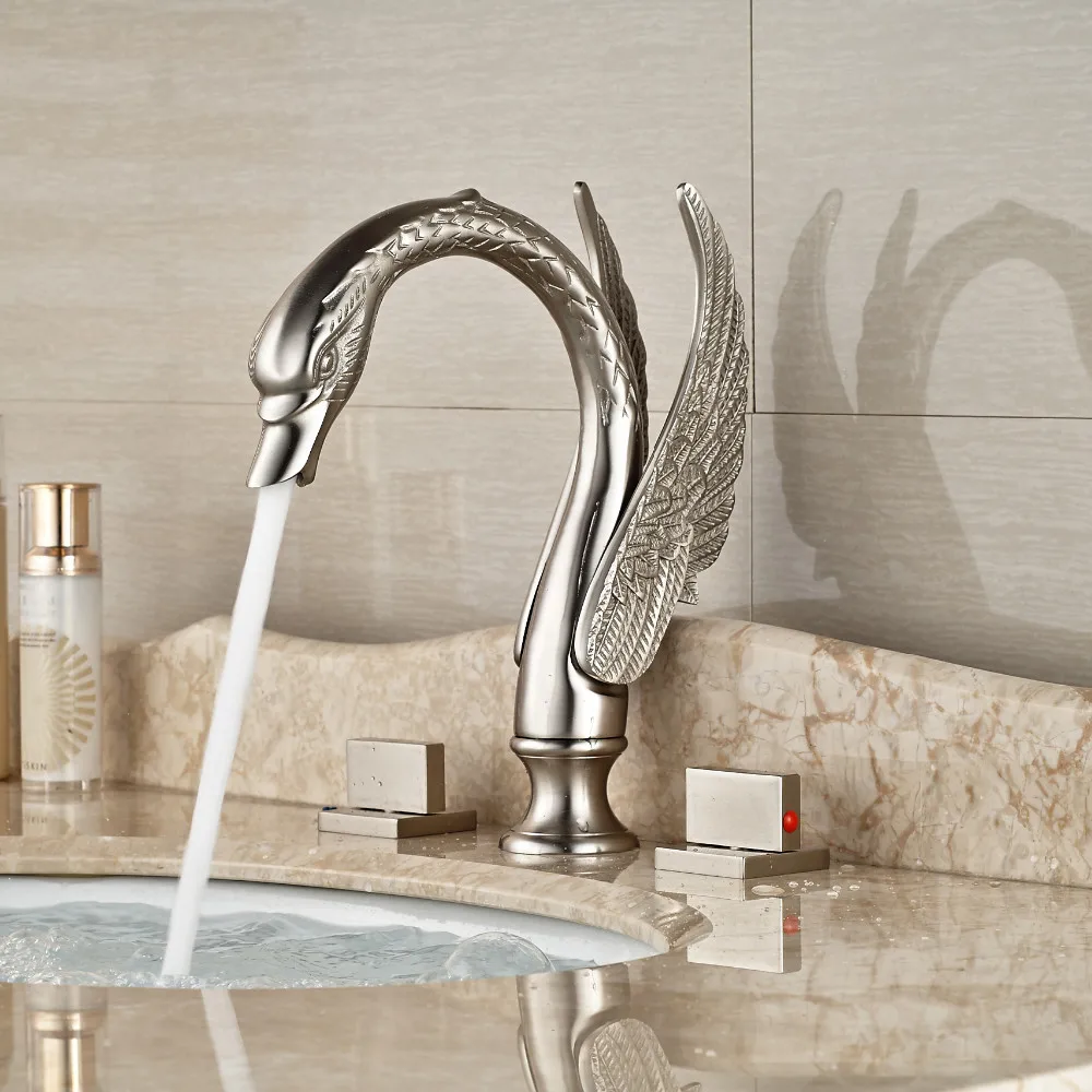 Tall Swan Deck Mount Bathroom Basin Sink Vessel Faucet Mixer Single Hole Taps 