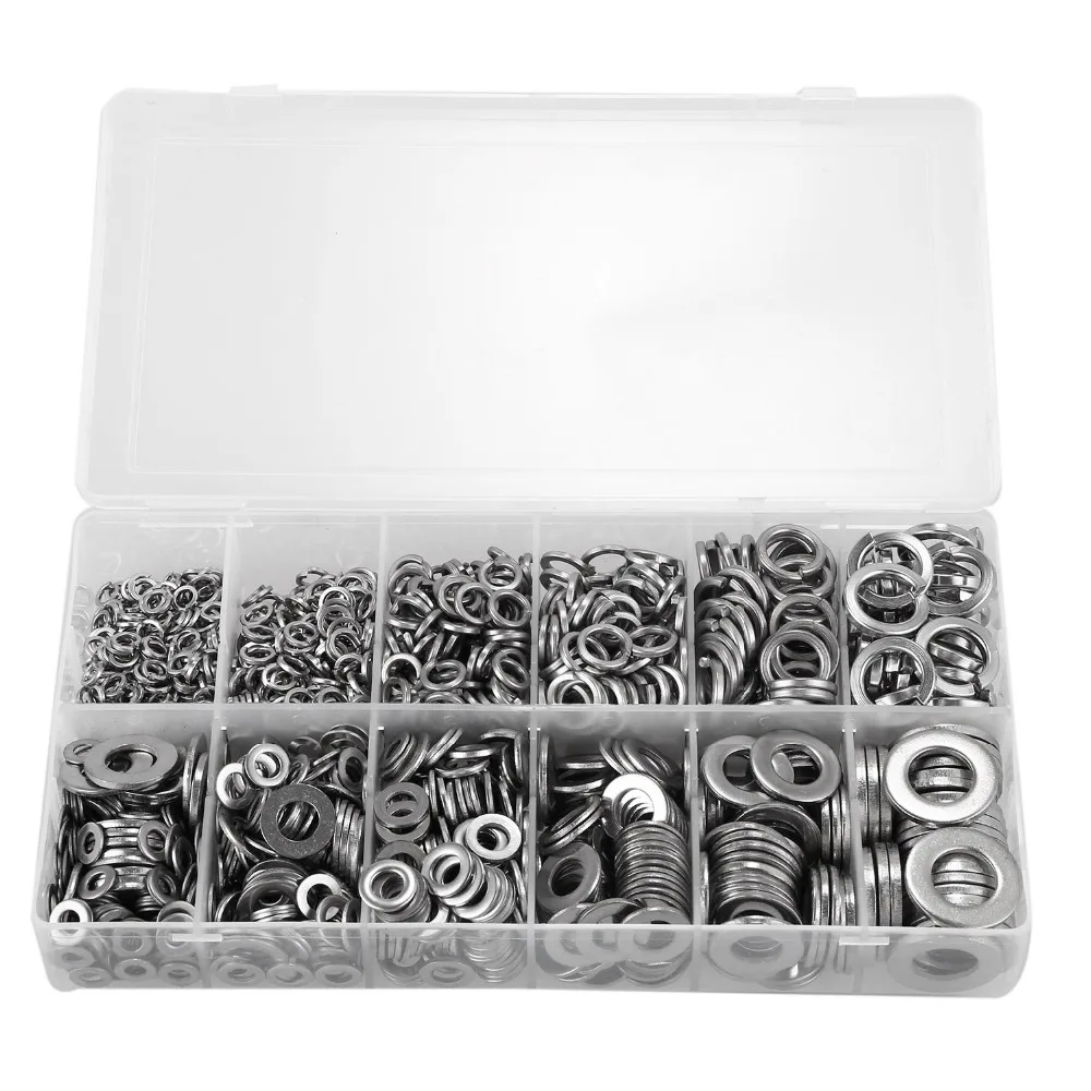 

790PCS/SET 4/5/6/8/10/12MM Flat & Spring Stainless Steel Assorted Washers Rust Resistant Fastener Hardware With Case
