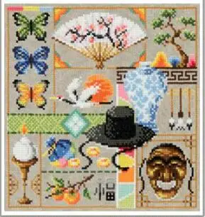 cs-2741 Cross Stitch Kit Korean Traditional Household Items Fan Butterfly Mask Hat Porcelain SO