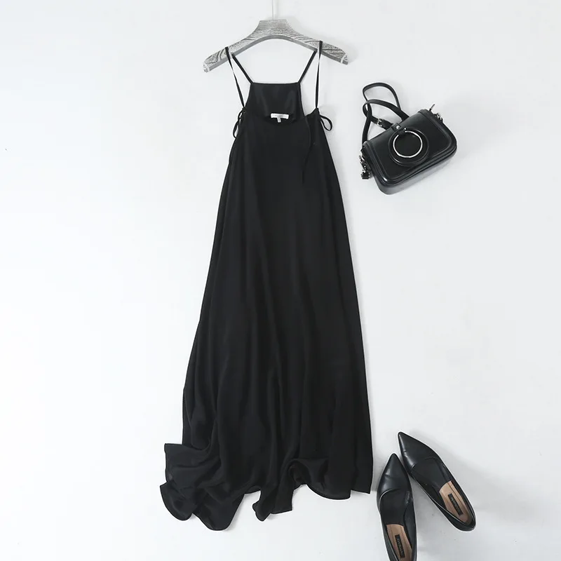 simple black silk dress