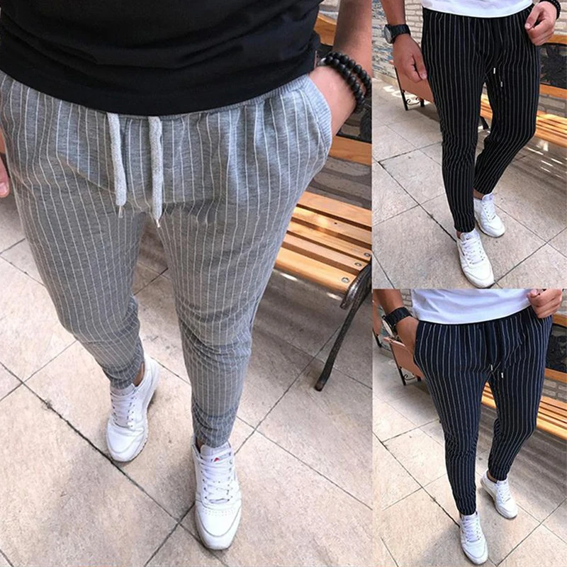 Новые полосатые узкие брюки мужские повседневные брюки на шнурке мужские уличные модные дышащие брюки, подходящие для любого размера