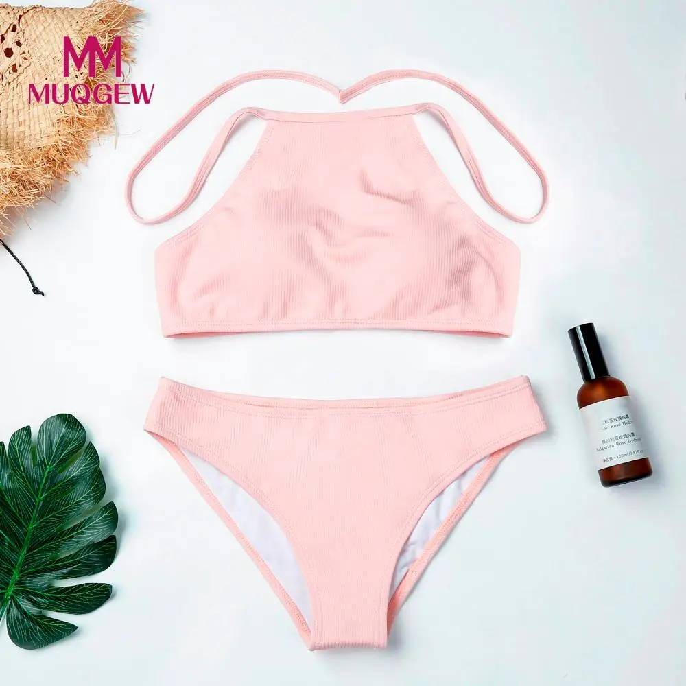 MUQGEW 2018 Bikini Brazilian Women Swimsuit High Neck Bikini Set Padded