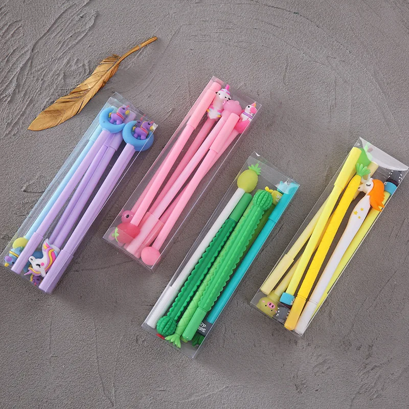 

A lot lovely pen school office writing stationery, pineapple cactus Unicorn cartoon box neutral pen