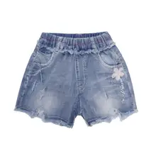 От 2 до 12 лет, модное летнее платье для девочки с Костюмы Слива Лепестки рваные жемчуг с отверстиями серьги-гвоздики джинсовые шорты детская одежда
