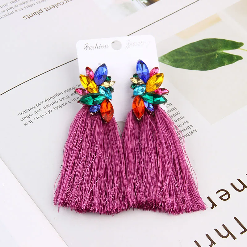 

Rhinestone Big Long Earrings for Women Jewelry Fringing Pendientes Fashion Ethnic Tassel Drop Dangle Earrings flower Tassel Ear