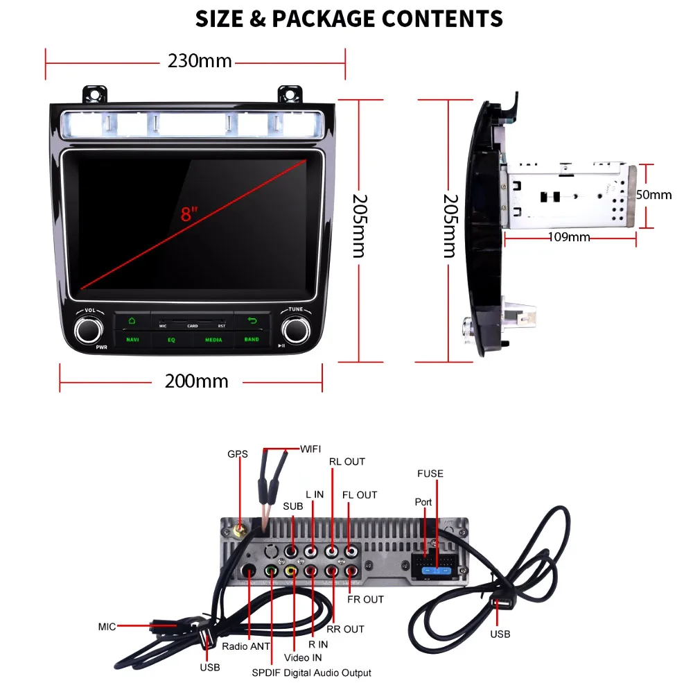 Best 8" Single Din Built in DSP Android 8.1 Octa Core For Volkswagen VW Touareg 2010-2015 Car Radio HD GPS Wifi Rear View Camera 16