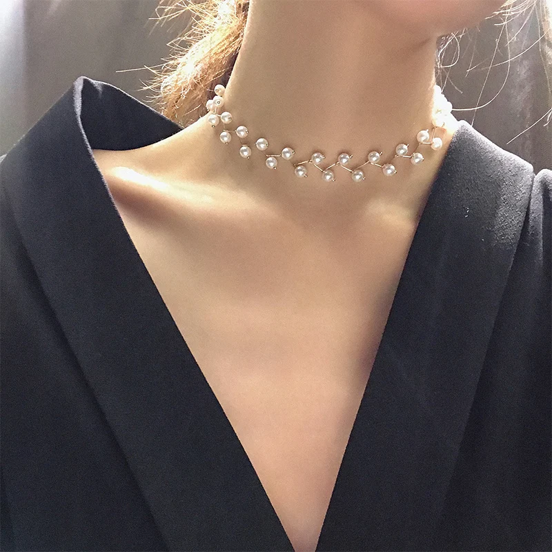 1PC Pearl Necklace Choker Fashion White Pearl Black Pearl Necklace