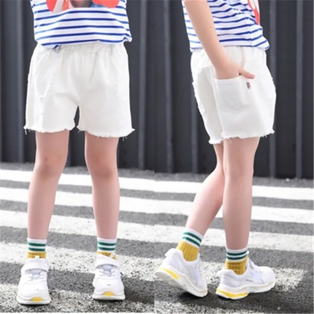 Baby Teenager Shorts Summer Denim Shorts For Girls White Pink Teens Girl Short Jeans 3 4 5 6 7 8 9 10 12 15 Years Old Kids 3