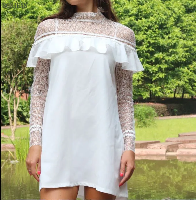 Free shipping woman Europe and America 2017 fashion temperament office autumn and winter hot white lace long sleeved dress long-white-lace-dress : image Free shipping woman Europe and America 2017 fashion temperament office autumn and winter hot white lace long sleeved dress long-white-lace-dress