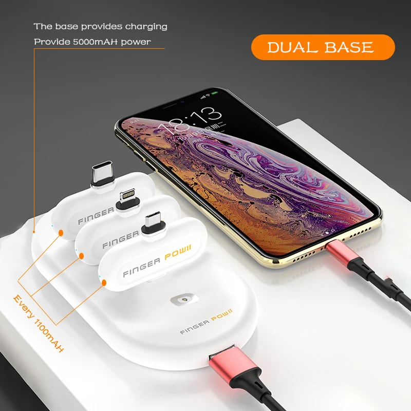 

Fingerpow portable Charger 18650 battery For android type c iphone magnetic power bank External Battery pack USB Cable powerbank