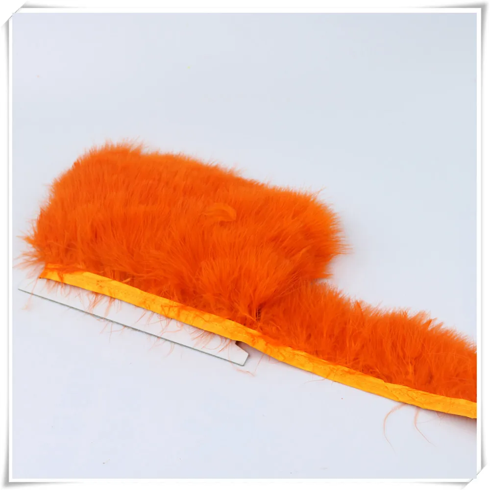 

Wholesale pheasant feathers! 1 yard high quality natural orange feather ribbon, fluff 3 - 3.5 inch / 7-9 cm