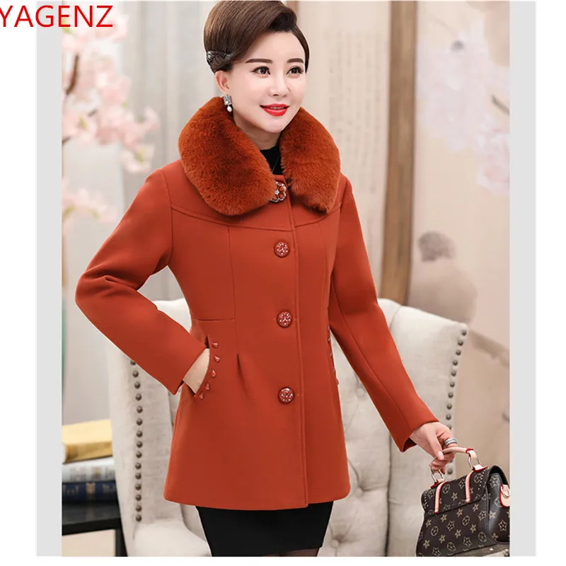 Wine Taille green Manteau dark Femmes De Fourrure Brown Manteaux D'âge 5xl1895 Veste Laine red Dames Élégantes Brown Tops light Moyen Nouveau Vêtements Mince Brown Col Chaud D'hiver Grande pdgwx54nqd