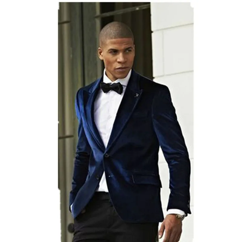 Двубортный мужской темно-синий бархатный мужской костюм жених смокинг для выпускного для шафера Блейзер комплект мужской повседневный(пиджак+ брюки - Цвет: same as image