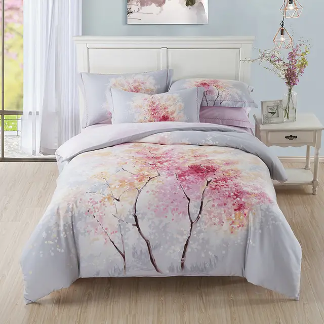 Cherry Blossom Tree Bedding Set Queen King Size Bed Sheets Duvet Cover Pillowcase 100 Brushed Cotton Thick Soft Textile