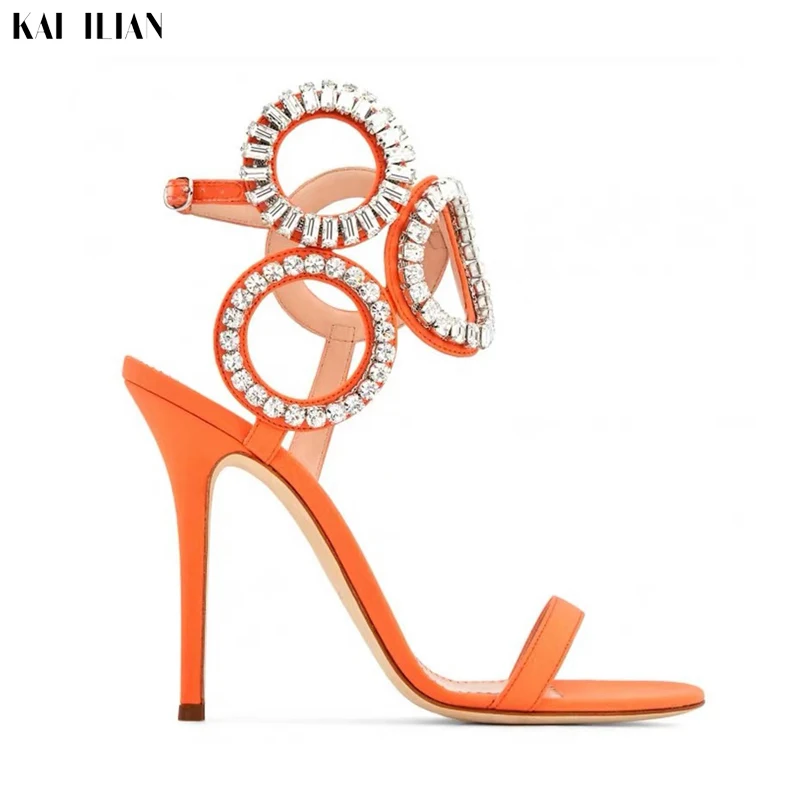 

Summer shoes 2019 Sandals high heels 11CM gladiator pumps Female Sexy fashion rounded crystal ankle strap thin heels Sandals