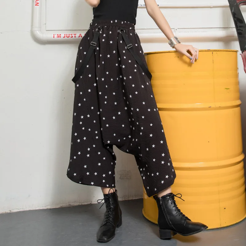 

Johnature New 2019 Summer Elastic Waist Wide Leg Pants For Women Streetwear Style Pockets Women Fashion Ankle-Length Pants