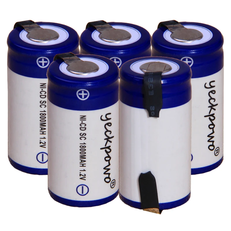 yeckpowo 5 pieces SC battery 1 2v batteries nicd rechargeable for power tools 1800mAh drill screwdriver real capacity | Электроника