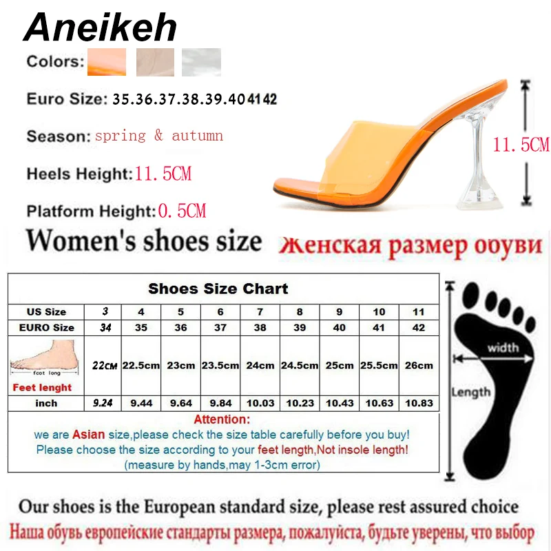 Aneikeh New Summer Rome PVC Transparent Slippers Women's Shoes Open Toe Clear Thin High Heel Crystal Orange Apricot Silver