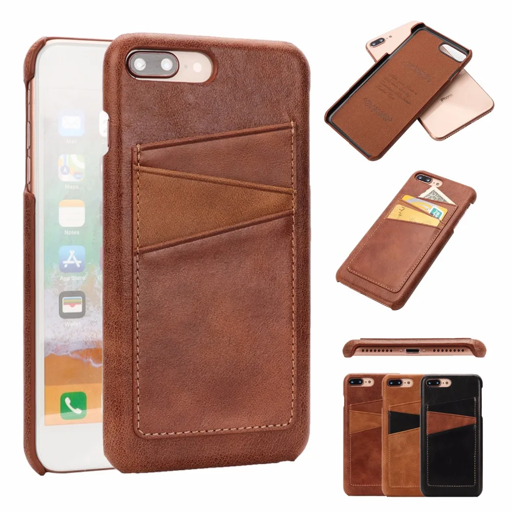 

Luxury genuine leather case For iPhone 6S 7 8 Plus slim simple business case for iPhone X XS Color matching card slot back cover