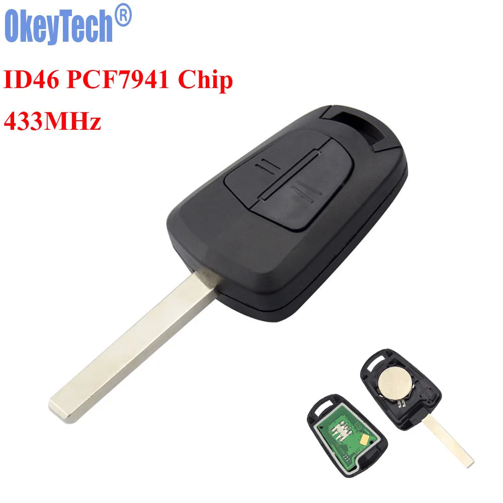 OkeyTech New 2 Buttons Car Remote Key Fob 433MHz ID46 PCF7941 Chip for Vauxhall Opel Corsa Agila Meriva Combo Uncut HU100 Blade