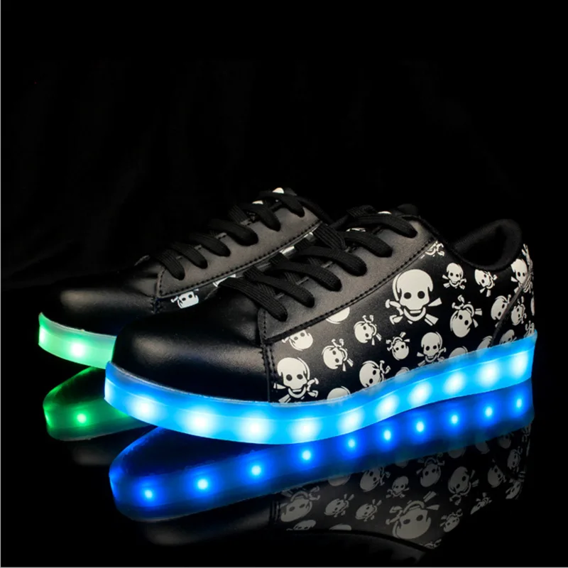 

Size 35-46 USB Recharge Led Shoes Girl Boy Luminous Sneakers Women Glowing Light Up Footwear Led Slippers Skull Head