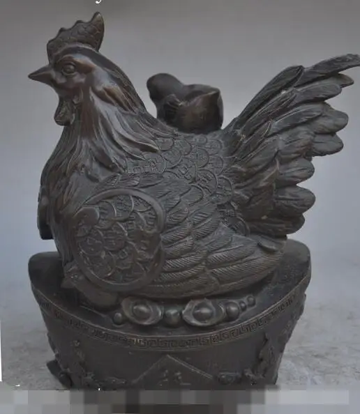 

song voge gem S7140 8 chinese fengshui bronze wealth money coin yuanbao Hen Chick lucky fu statue
