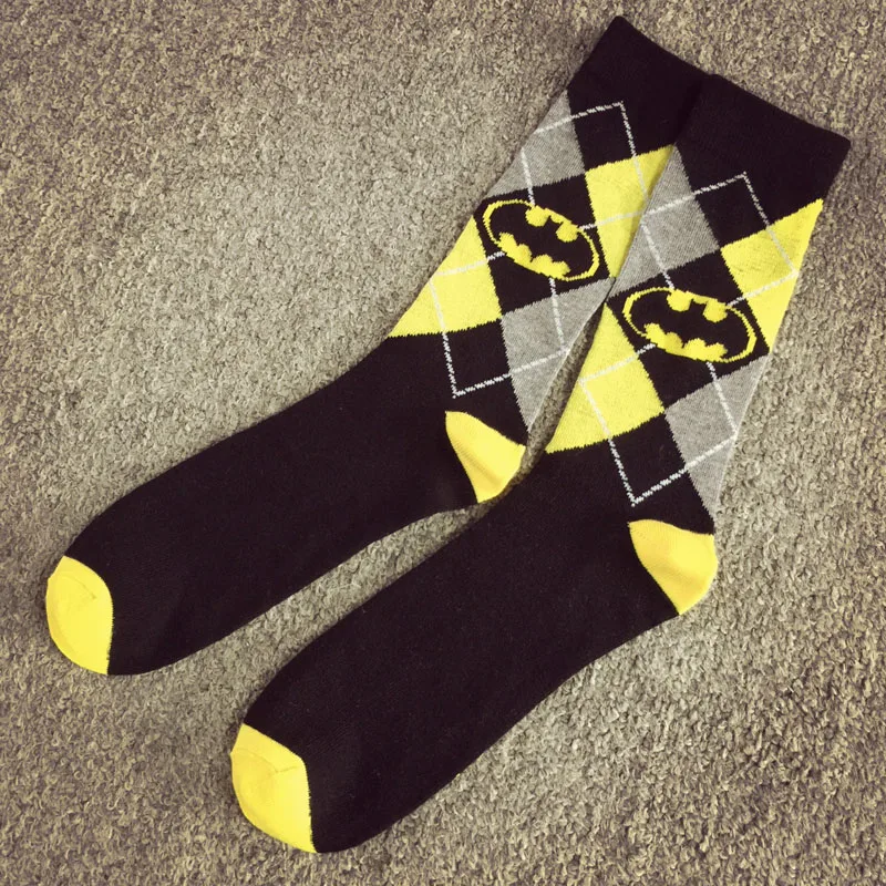 Мужские носки из чесаного хлопка на весну-осень с персонажами из мультфильмов «Супермен», «Бэтмен», «Человек-паук», вязаные носки, мужские носки в стиле хип-хоп