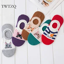 TWTZQ/5 пар/партия, летние милые женские короткие укороченные носки с собачкой и милыми кошками, короткие женские носки, 3WZ066