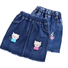 Детская юбка трапециевидной формы с вышивкой в виде кота для девочек 3-12 лет, посылка, юбки, одежда