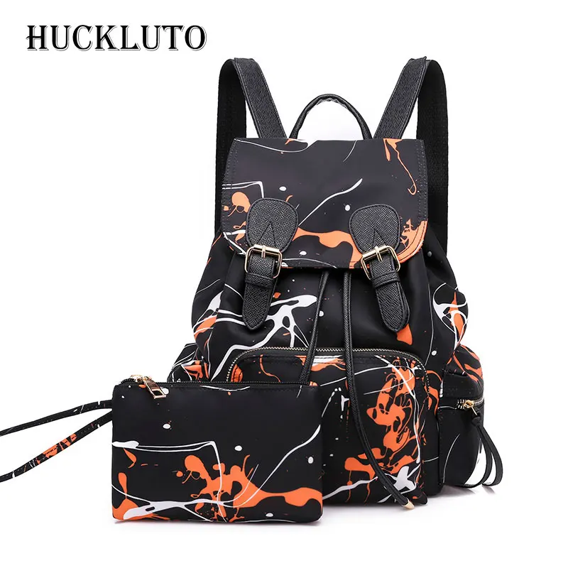 

HuckLuto Brand 2019 New Promotion Sale Korean Fashion Large-Capacity student School Backpack Two-Piece Graffiti Women's Backpack