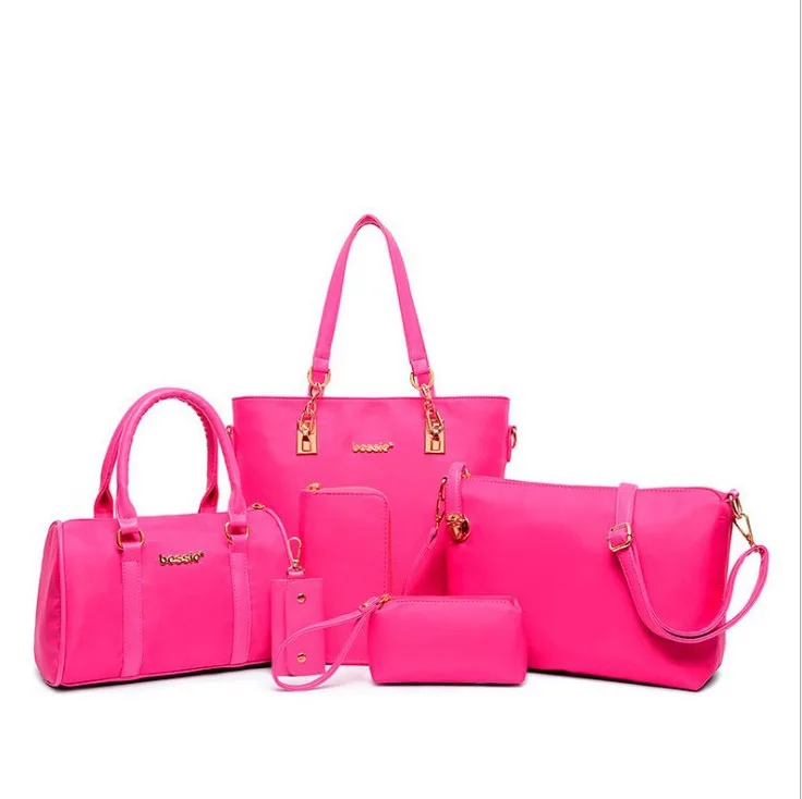 6 шт. в комплекте, сумки с верхней ручкой, сумка через плечо, женская сумка, нейлоновая сумка, сумка через плечо, Bolsas Feminina Bolso Mujer - Цвет: pink