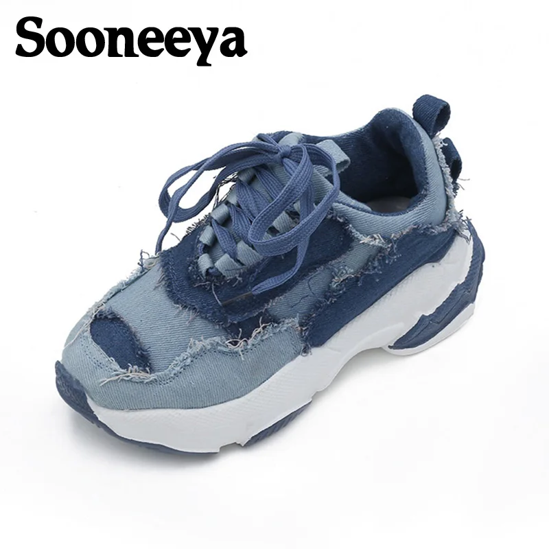 

Sooneeya Denim Fabric Sneakers Woman Height Increasing Running Shoes Women Canvas Walking Jogging Shoes Zapatos Mujer Deportiva